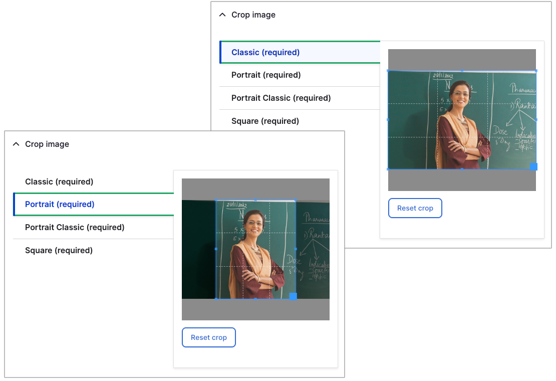 examples of the new image crops, Classic and Portrait